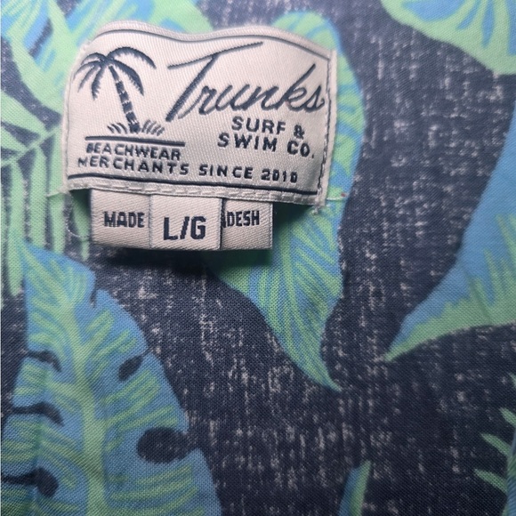 Trunk Surf And Swim Co. Men’s Blue Green Hawaiian Button Up Shirt Size Large - Picture 3 of 5